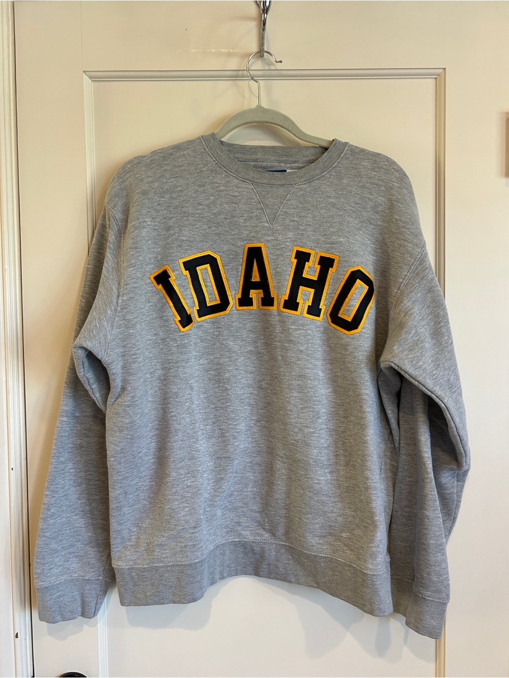 Men's Grey Crewneck Sweatshirt with Yellow & Black Idaho Applique